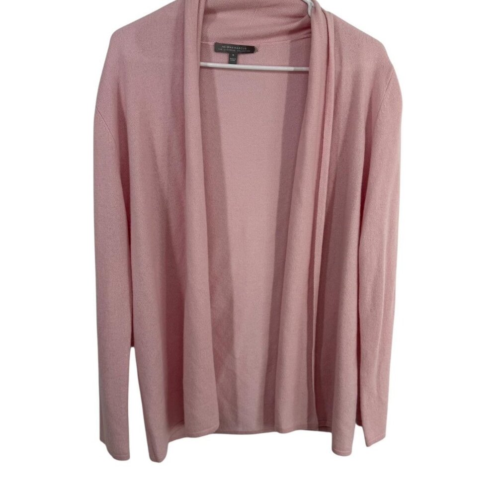 Neiman Marcus Cashmere Collection Basic Open Cardigan in Nude, Size Small